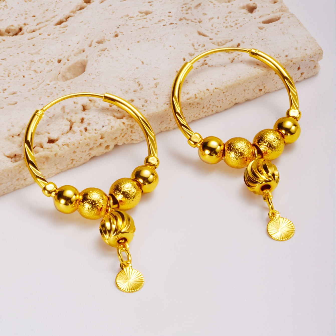 24K Plated Hoop Earrings with Pendant & Style Copper Material